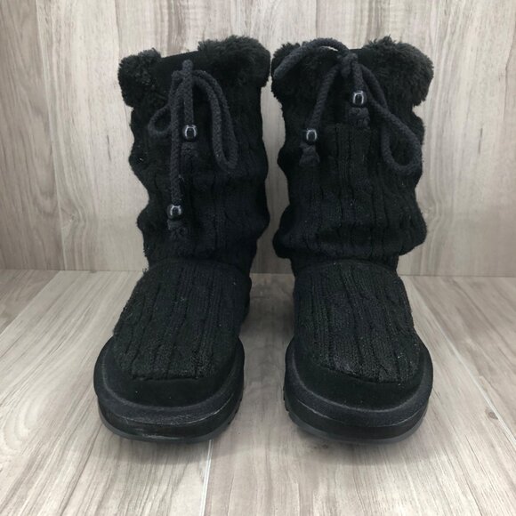Skechers Boots Womens 7.5 Black Knit Slouch Pull On Winter Shoes - Picture 5 of 10